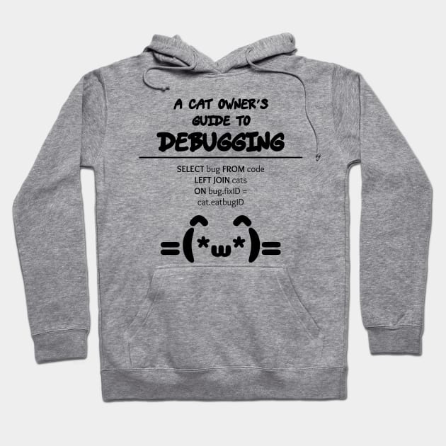 Cat Owner's Guide to Debugging | Kaomoji SQL Programming Black Hoodie by aRtVerse